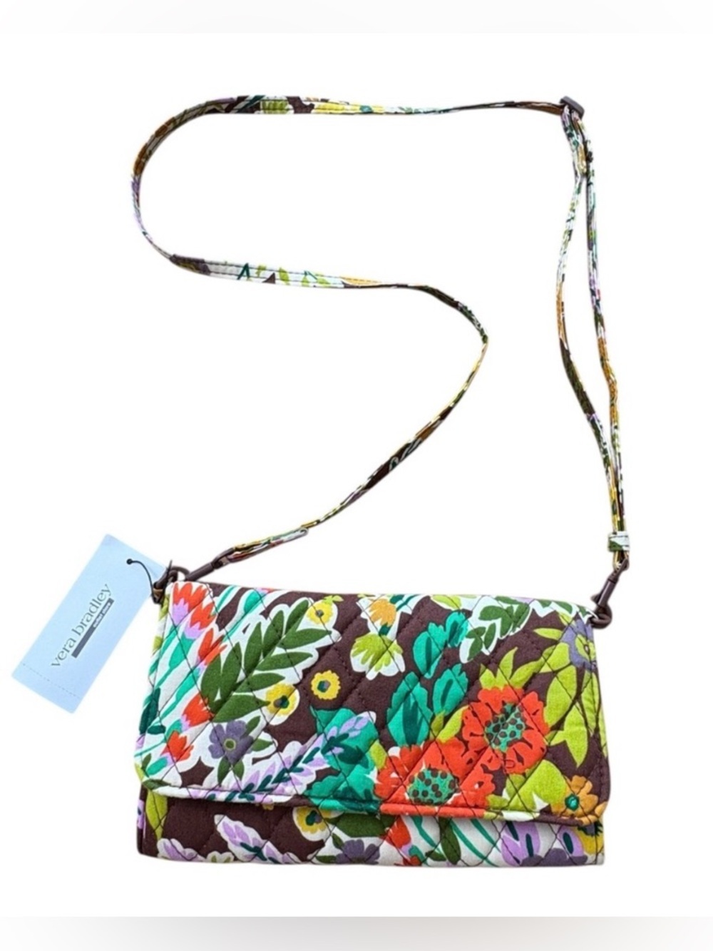 Vera Bradley Evening Garden Small Floral Crossbody Purse Red Green Blue Brown